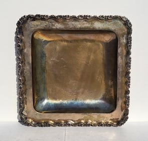 Big Bogota Columbian Stamped .900 Silver 26.9ozt Square Bowl 12.7in x 1.5in BJ Monogram On Border