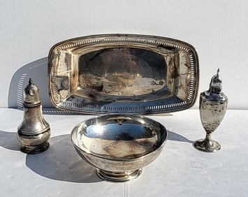 Lot 2 Sterling Bowls 2 Shakers 12.4ozt Longest 10.1in Various Makers