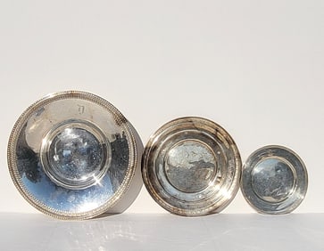 Lot Sterling Silver Bowl And 2 Plates 24.5ozt 6in to 10.5in