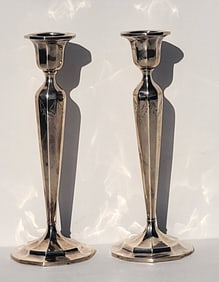Pair International Sterling 8in Silver Edwardian Era Weighted Candle Sticks