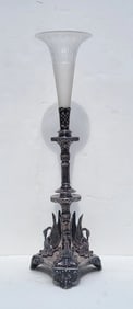 Tall Antique Silverplate Swan Epergne Centerpiece Single Frosted Vase 21.75in