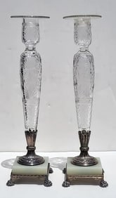 Pair Fine Pairpoint Crystal Candlesticks 15.25in High Overall Clawfoot Silverplate