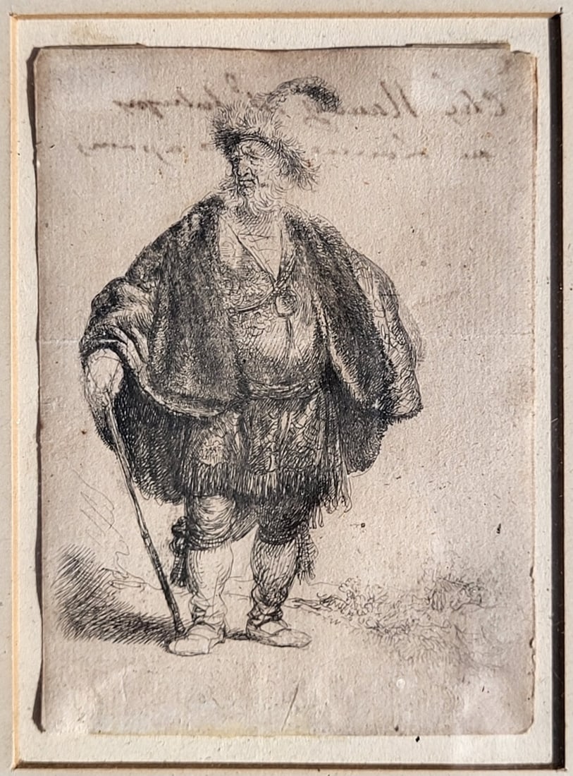 Rembrandt The Persian Etching Old Ink Inscription 4.375 X 3.125 Inches Dutch Old Master Print: Rembrandt The Persian Etching Old Ink Inscription 4.375 X 3.125 Inches Dutch Old Master Print, 11.875 X 10.125 X 0.5 inches framed, note: there is a two line old sepia ink inscription to the reverse o