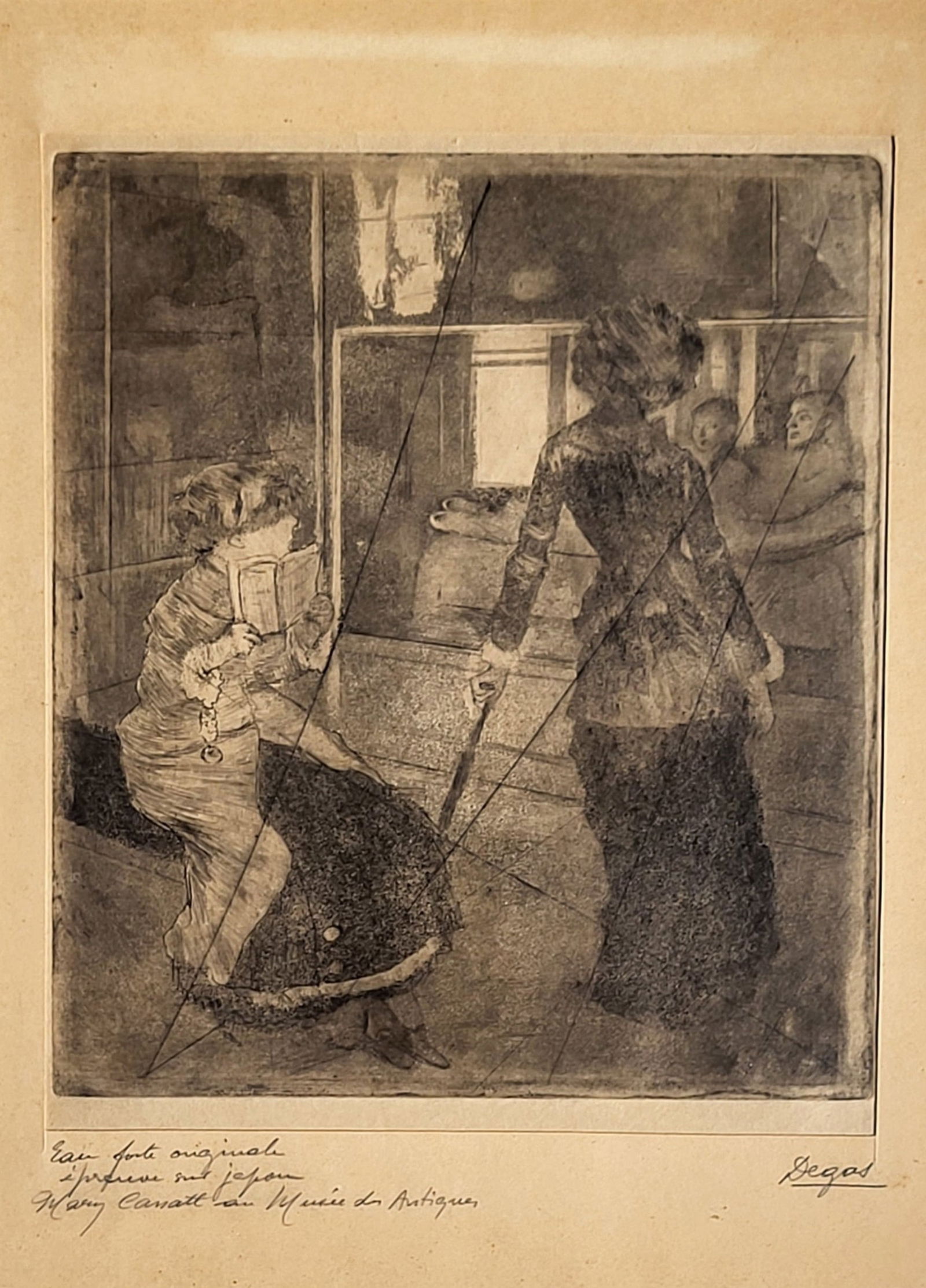 Edgar Degas Etching Of Mary Cassatt At Museum 10.625 X 9.125 Inch Canceled Plate French Impression (1 of 4)