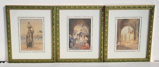 Mystery Orientalist Cairo Grand Tour 1886 Lot 3 Watercolors Genre Scenes Discovery Possibly Baldwyn
