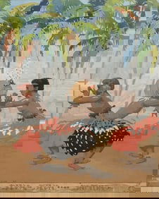 Muriel Mattocks 1924 Samoan Art Deco Gouache Dance Illustration Hawaii California Florida Chicago Ne