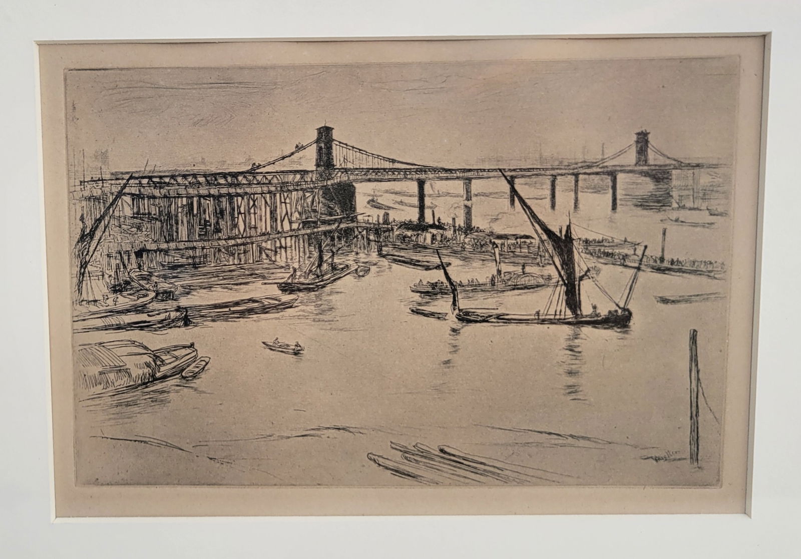 James McNeill Whistler Old Hungerford Bridge 3rd State Thames Set Etching Boston And UK Gallery Prov: James McNeill Whistler Old Hungerford Bridge 3rd State Thames Set Etching Boston And UK Gallery Provenance 4.5 X 7.25 Plate, unsigned, The English Gallery, William and Marilyn Ash, Newbury St. & Cambr
