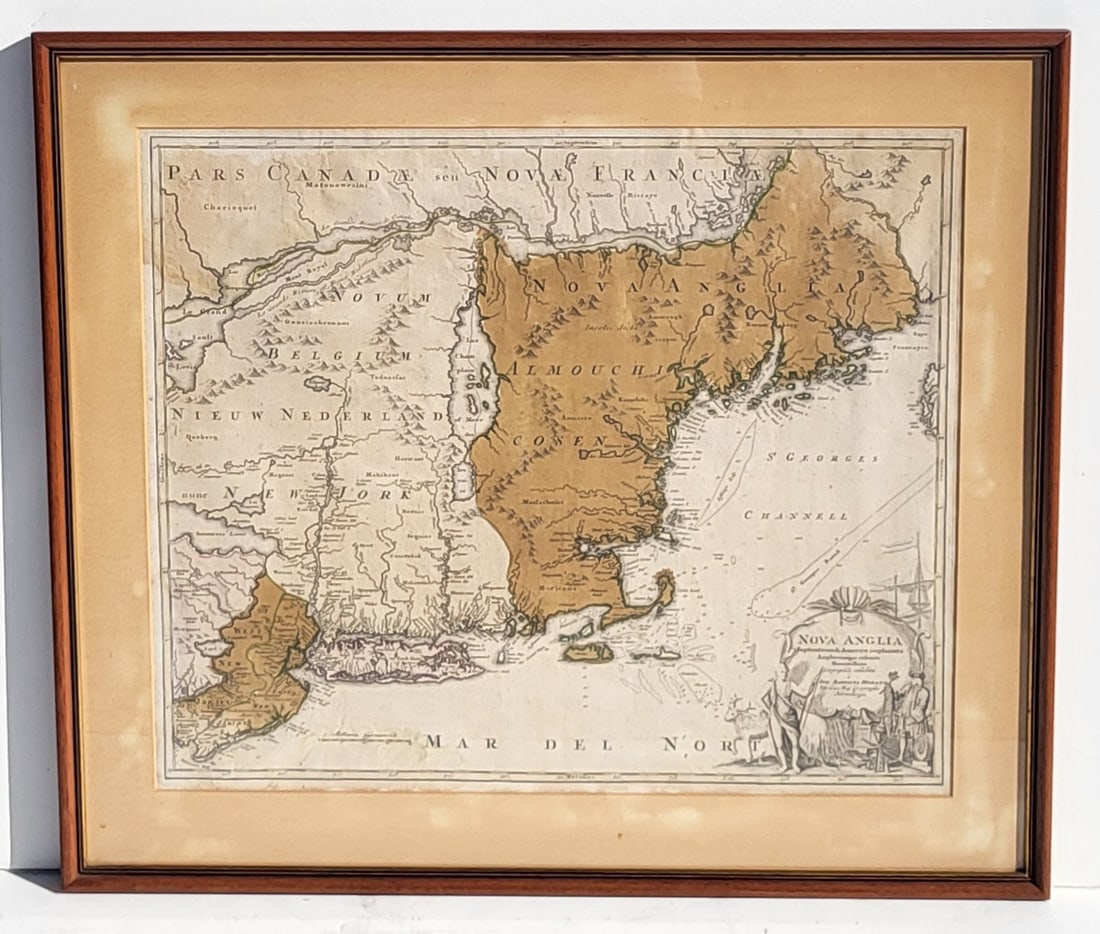 Johann Baptiste Homann Nova Anglica Hand Colored Map 19.25 X 23.25 Inch Plate New York New England O (1 of 3)