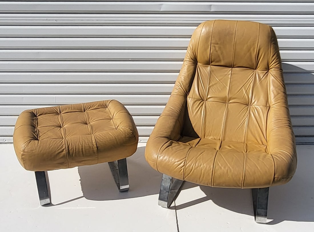 Percival Lafer Leather Lounge Chair And Ottoman Brazil And NYC Labels MCM Mid Century Modern: Percival Lafer Leather Lounge Chair And Ottoman Brazil And NYC Labels MCM Mid Century Modern, chair aprx 34 x 28 x 54 inches, ottoman aprx 16 x 28 x 20 inches, ottoman signed, see condition report for