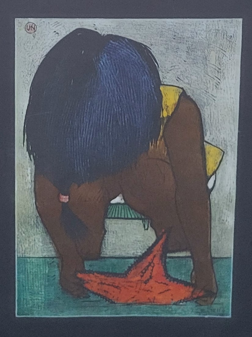 Angel Botello Color Linocut Girl With Starfish UN Signed Numbered Ca1978 With COA: Angel Botello Color Linocut Girl With Starfish UN Signed Numbered Ca1978 With COA, signed in pencil lower right within image and numbered 33 of 100 lower left within image in pencil, additionally insc