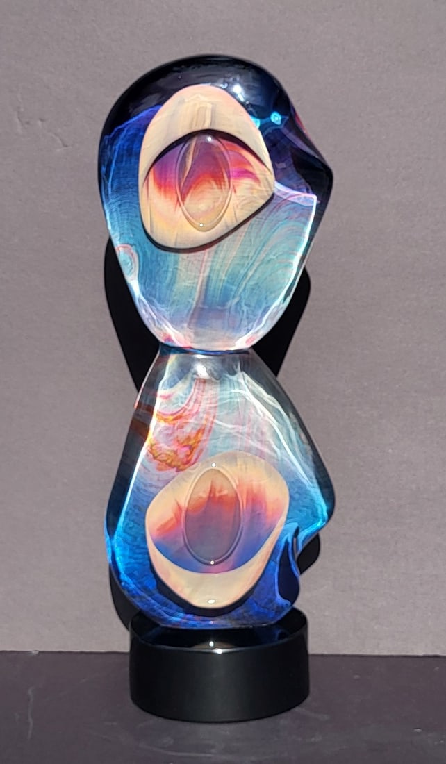Large Heavy Dino Rosin Murano Studio Art Glass Balancing Rocks Statue Sculpture Signed With Orig: Large Heavy Dino Rosin Murano Studio Art Glass Balancing Rocks Statue Sculpture Signed With Orig Receipt Wyland Galleries 27 X 11 X 6.5 Inches Overall, signed with etched hand signature to side of dar