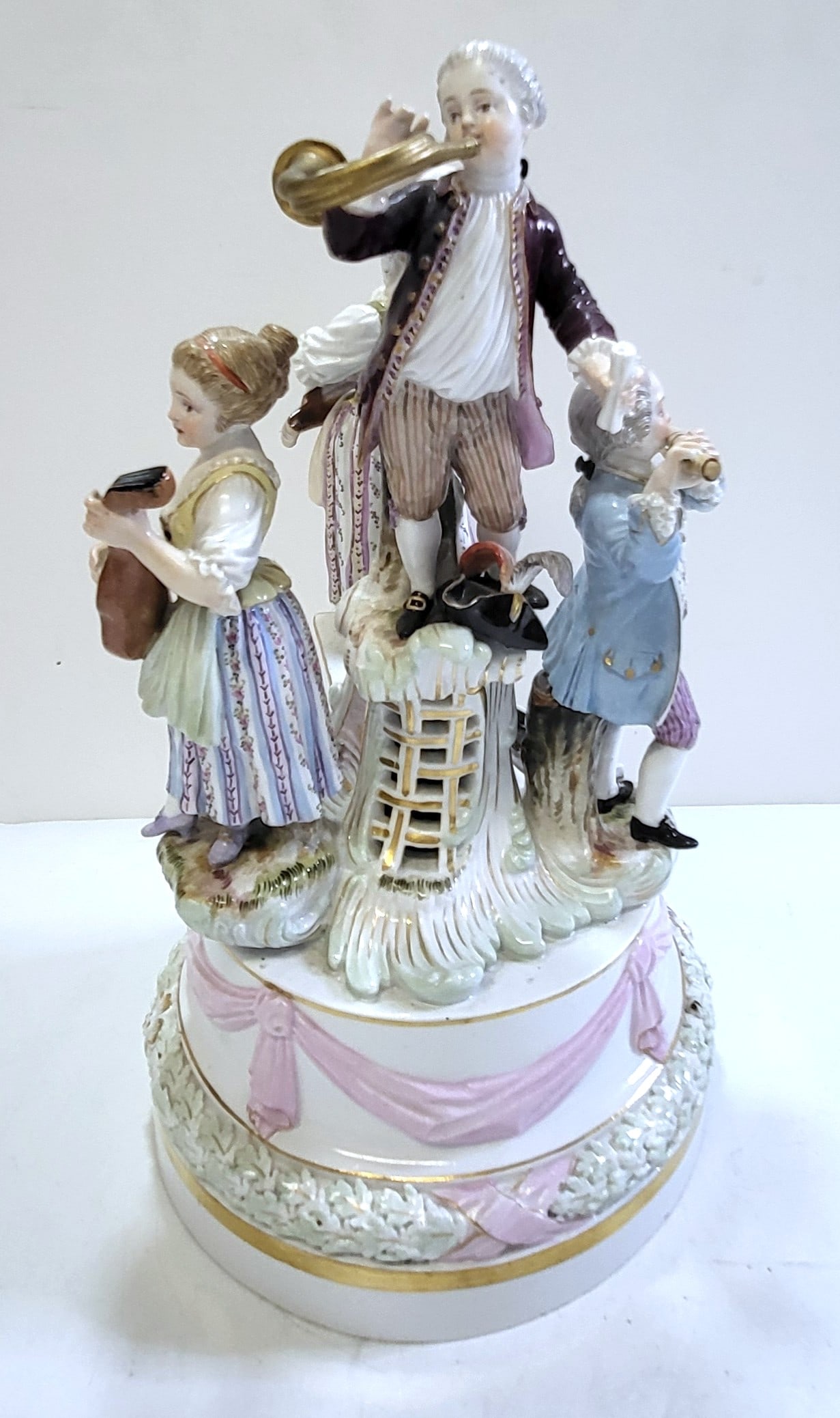 Antique Signed Meissen Porcelain Figural 10 Inch Musician Group 18C Attire Marked B 60 And 91 With (1 of 6)
