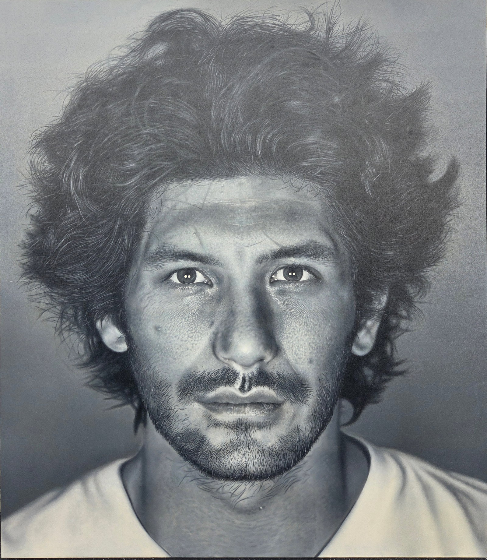 Large David Charles Bierk Male Portrait Aaron 2012 Oil Painting on Canvas 80 X 70 inches: Large David Charles Bierk Male Portrait Aaron 2012 Oil Painting on Canvas 80 X 70 inches. Unframed. Signed and dated verso. Nicholas Metivier Gallery Label verso.Provenance: Property of a family trust