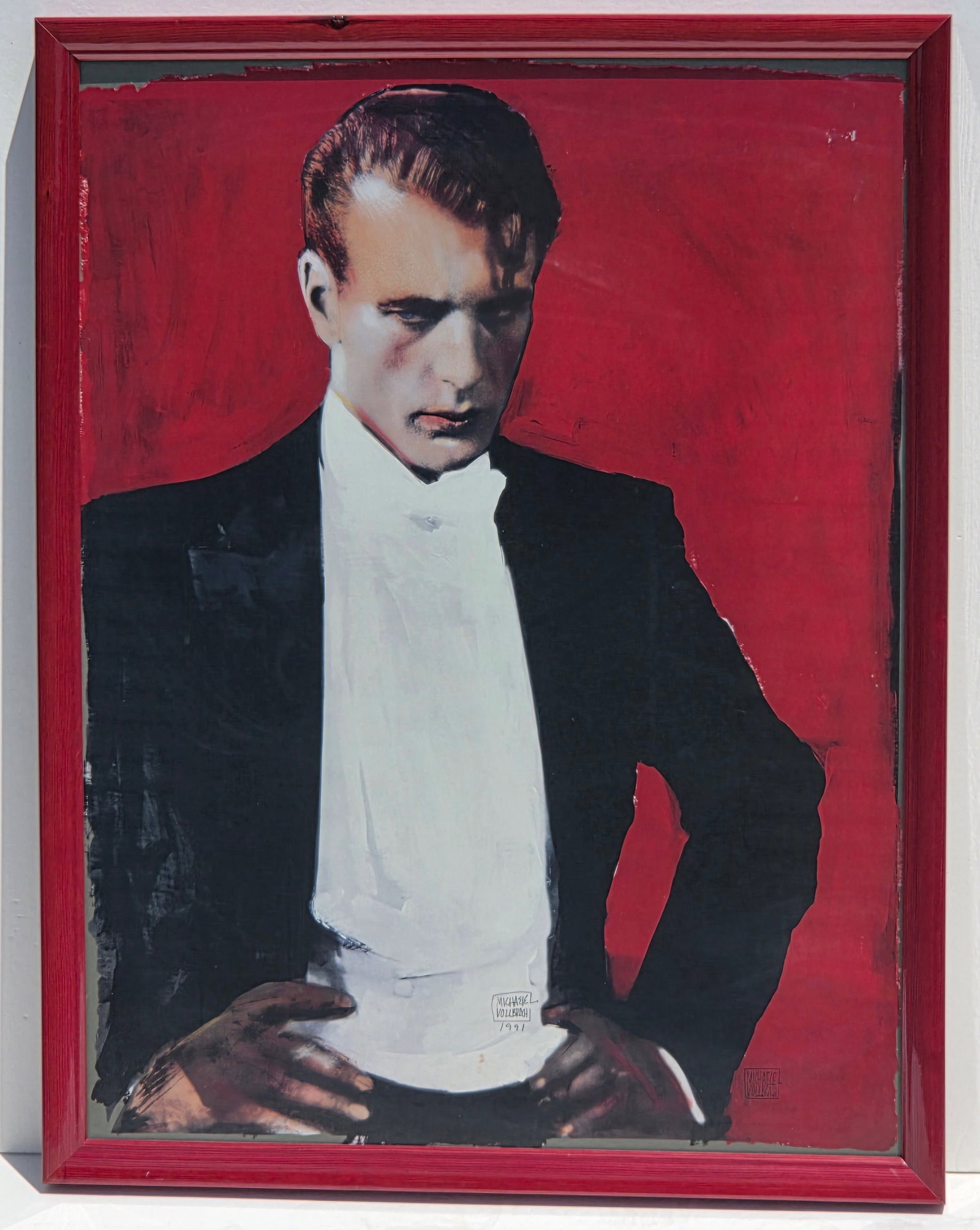 Michaele Vollbracht 1991 Gentleman in Tux Serigraph 30.75 X 23.25 inches Site Line Syd Entel: Michaele Vollbracht 1991 Gentleman in Tux Serigraph 30.75 X 23.25 inches Site Line. Frame measures 33.25 X 25.75 X 1.5 inches. Signed as part of print lower right. Signed and dated 1991 in ink lower c