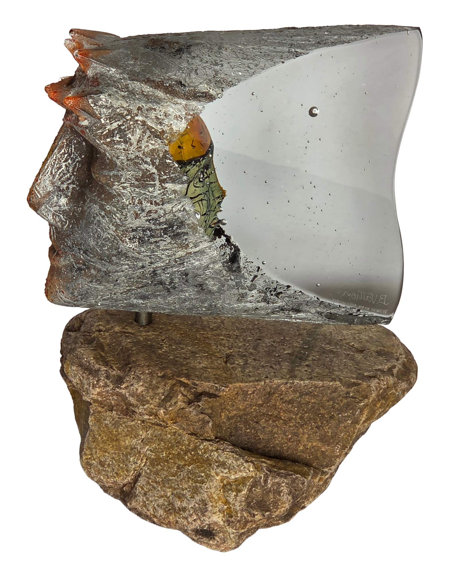 Bertil Valien Kosta Boda Double Face Swedish Crystal Art Glass Sculpture Statue: Bertil Valien Kosta Boda Double Face Swedish Crystal Art Glass Sculpture Statue. 13 inches tall including stone base, 12.25 inches wide and 9 inches front to back. Signed on glass.Provenance: Property