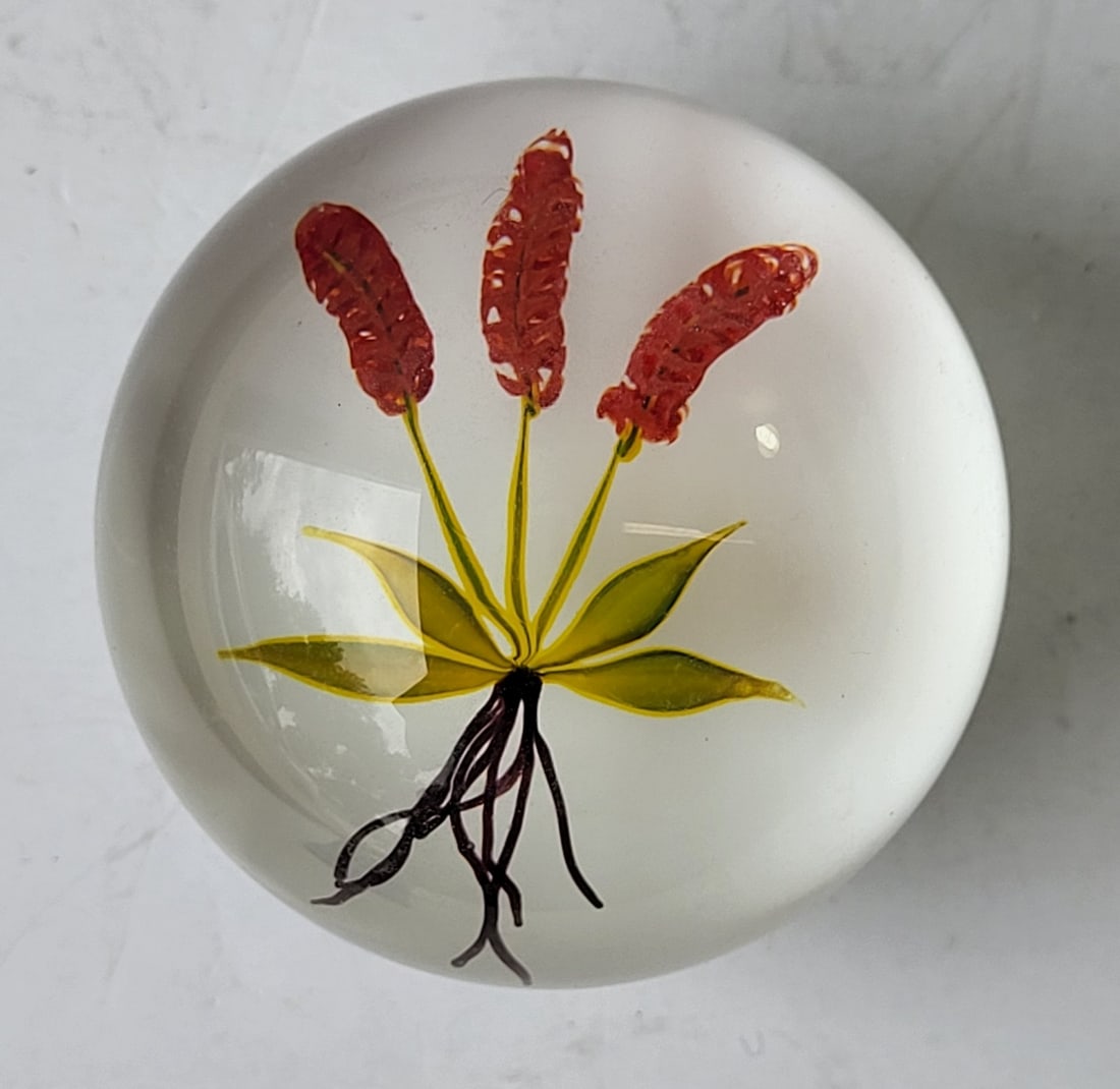 Paul Stankard 2.375 X 2 Inch Floral Studio Art Glass Paperweight Sculpture Double Signed Artist: Paul Stankard 2.375 X 2 Inch Floral Studio Art Glass Paperweight Sculpture Double Signed Artist Proof, signed and additionally monogrammed and also inscribed artist proof to the underside base interio