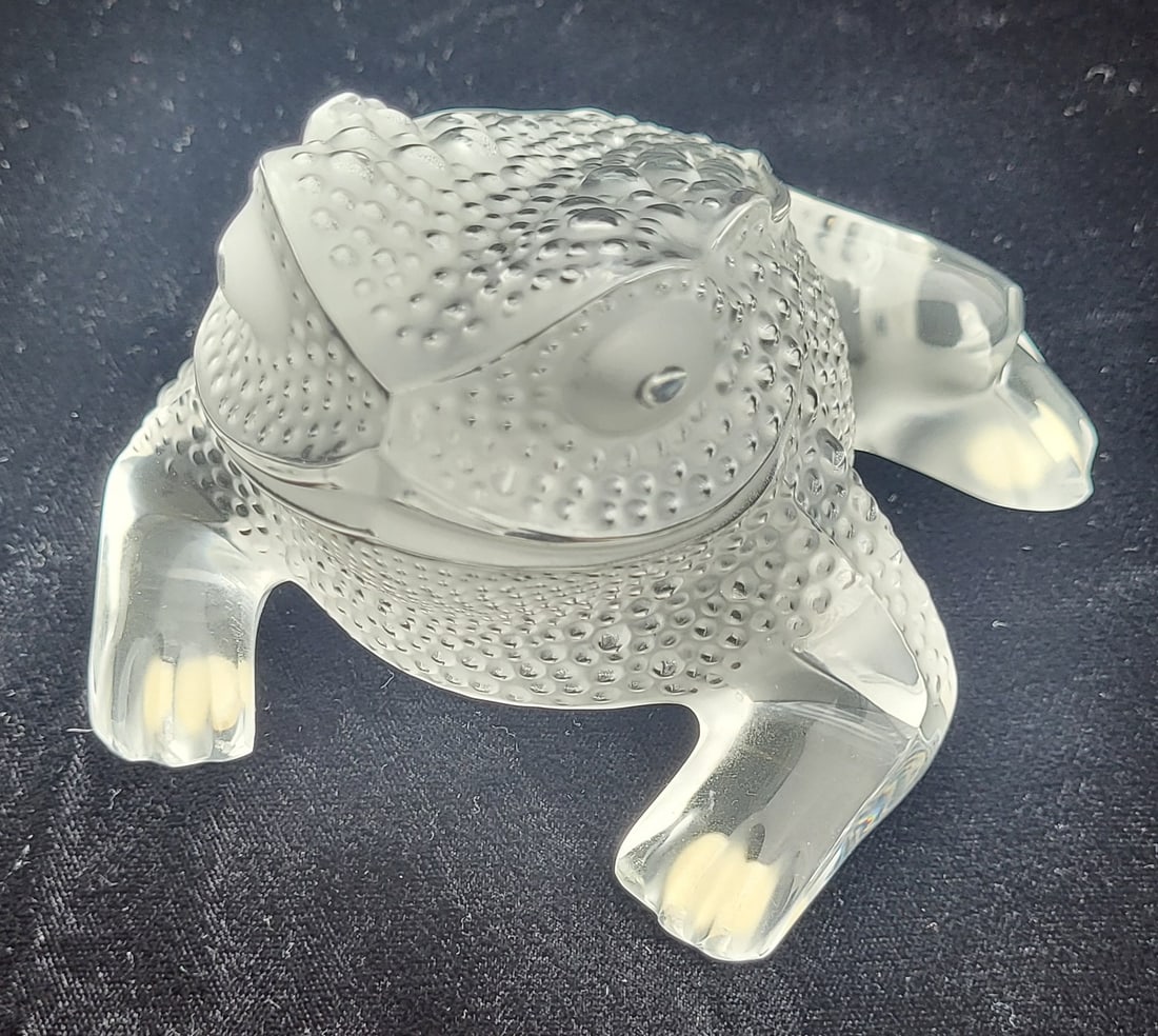 Lalique France Crystal Frog Gregoire Statue 3 X 4.5 X 4.5 Inch Figure French Art Deco Design (1 of 9)