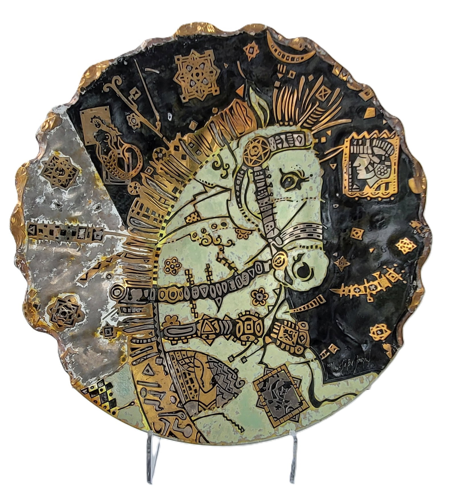 Huge Csaba Markus Gilt Crystal 23.25in Ed190 1997 Classical Horse Charger Bowl Park West COA (1 of 6)