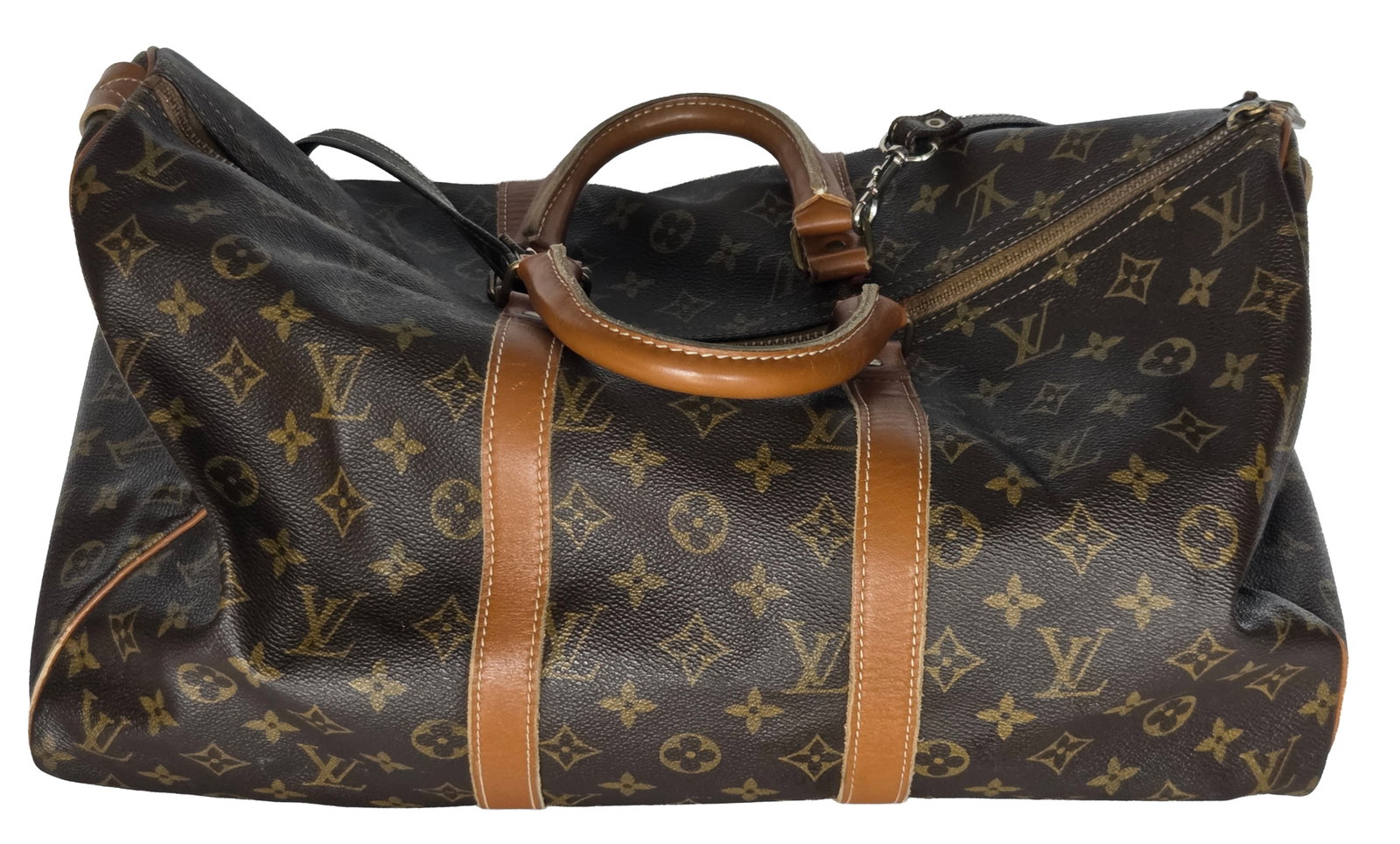 Genuine Louis Vuitton Keepall Duffle Bag Travel Tote: Genuine Louis Vuitton Keepall Duffle Bag Travel Tote. Measures approximately 17 inches wide, 15 inches front to back and 9.5 inches tall not including handles.Provenance: Property of a family trust of
