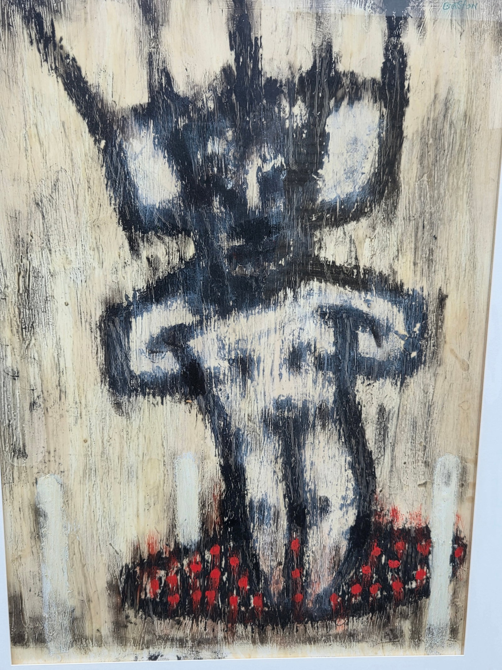Denis Gaston Signed Mixed Media1998 A Door Opens In Hell 28 X 20 inches Site Line: Denis Gaston Signed Mixed Media 1998 A Door Opens In Hell 28 X 20 inches Site Line. PLEASE SEE SHIPPING BELOW. Frame measures 41 X 31 X 1.25 inches. Signed upper right. Inscribed verso.Provenance: Pro