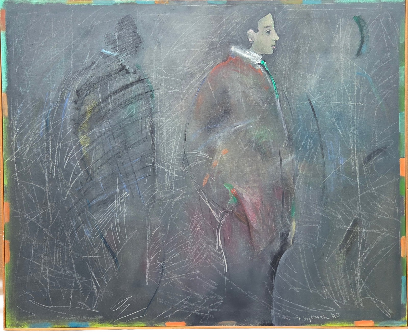 Billie Hightower Signed Figures Large Oil Painting on Canvas 1987 44.25 X 54.25 inches: Billie Hightower Signed Figures Large Oil Painting on Canvas 1987 Stretchers measures 44.25 X 54.25 inches. PLEASE SEE SHIPPING BELOW. Frame measures 45 X 55 X 1.5 inches. Signed and dated 87 lower ce