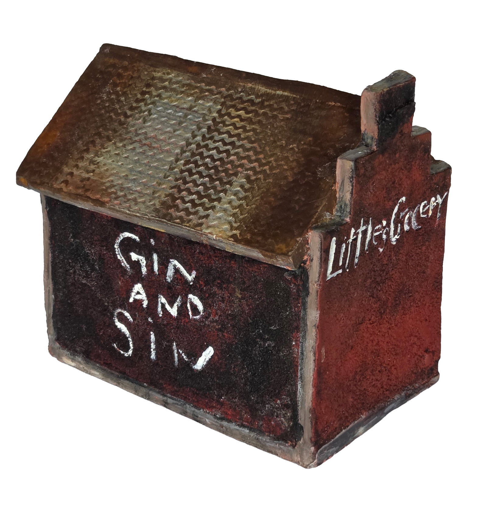 Willie Little 2019 Glazed Ceramic Shack Littles Grocery Sculpture 10.25 inches Tall: Willie Little 2019 Glazed Ceramic Shack Littles Grocery Sculpture 10.25 inches Tall. 11.25 inches long, 7.75 inches wide. Signed and dated 2019 on base underside. Provenance: Property of a family trus
