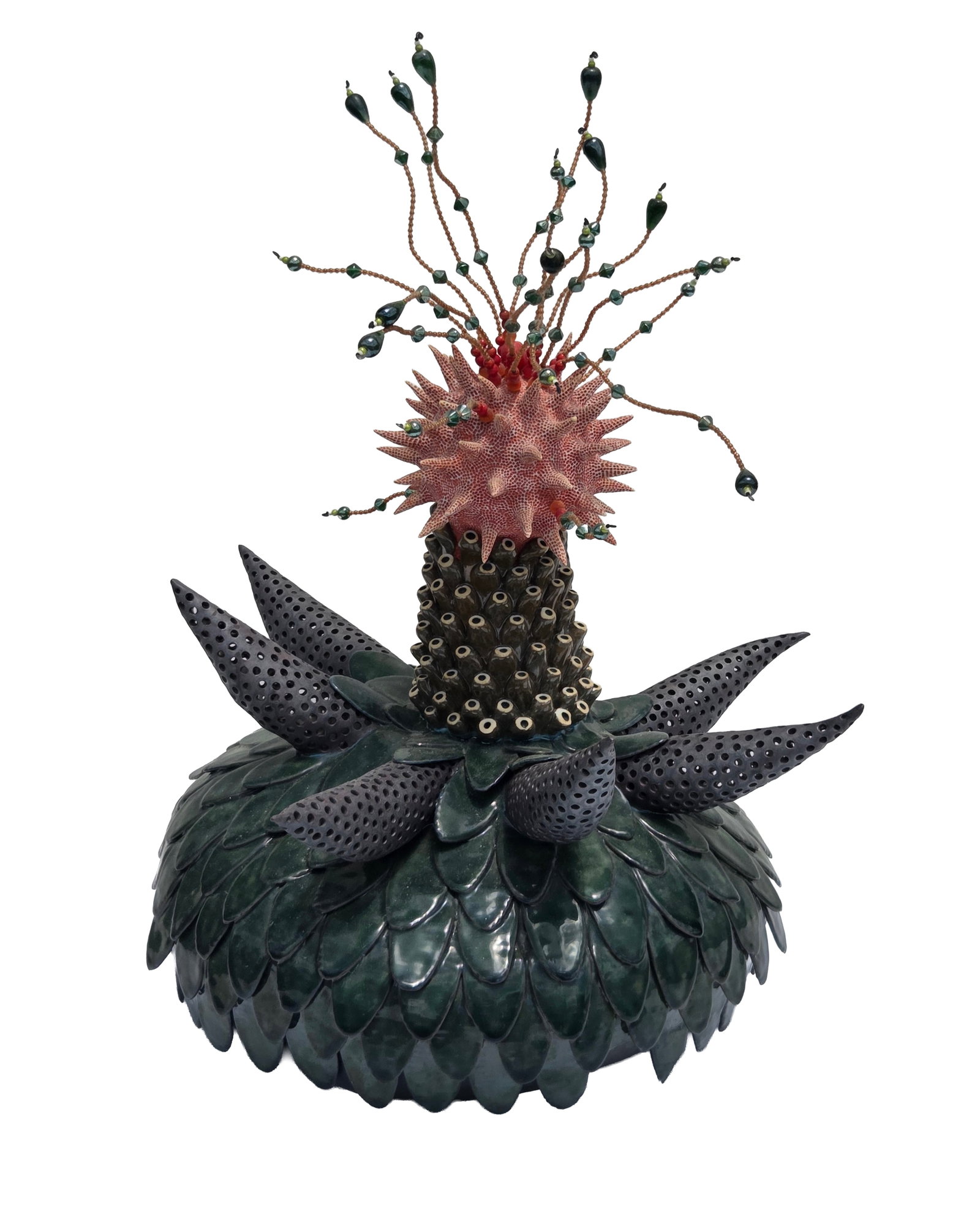 Large Studio Art Pottery Plant Sculpture Statue to Fix 25 inches Tall: Large Studio Art Pottery Plant Sculpture Statue to Fix 25 inches Tall. PLEASE SEE SHIPPING BELOW. 18 inches largest diameter. No visible signature.Provenance: Property of a family trust of a Tampa Bay