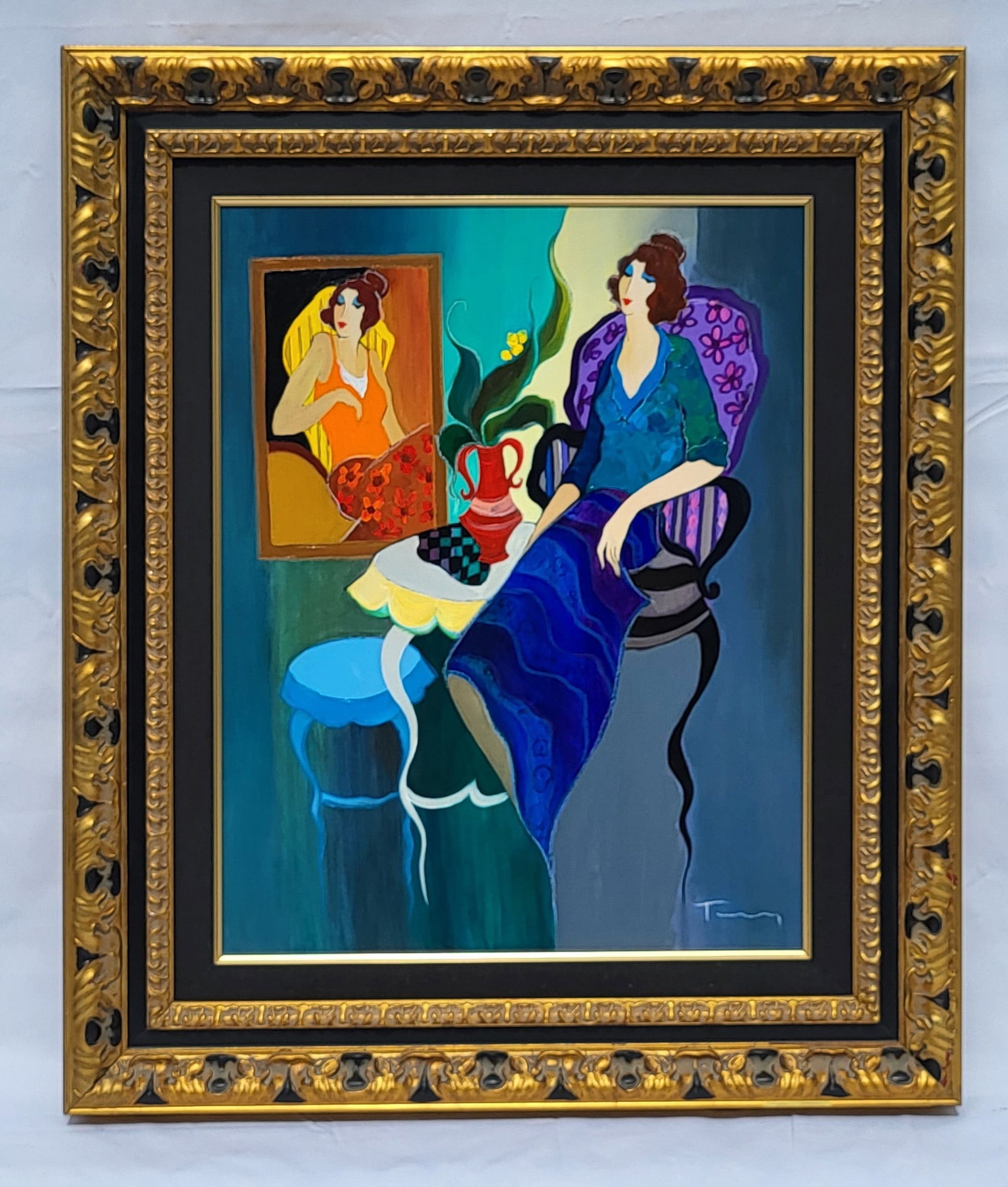 Itzchak Tarkay Original Painting Women Interior 2005 Silhouette 28 X 22 Inches Park West Appraisal: Itzchak Tarkay Original Painting Women Interior 2005 Silhouette 28 X 22 Inches Park West Appraisal, 39.25 X 33.25 X 2.25 inches framed, acrylic on canvas, signed lower right, cruise ship label verso w