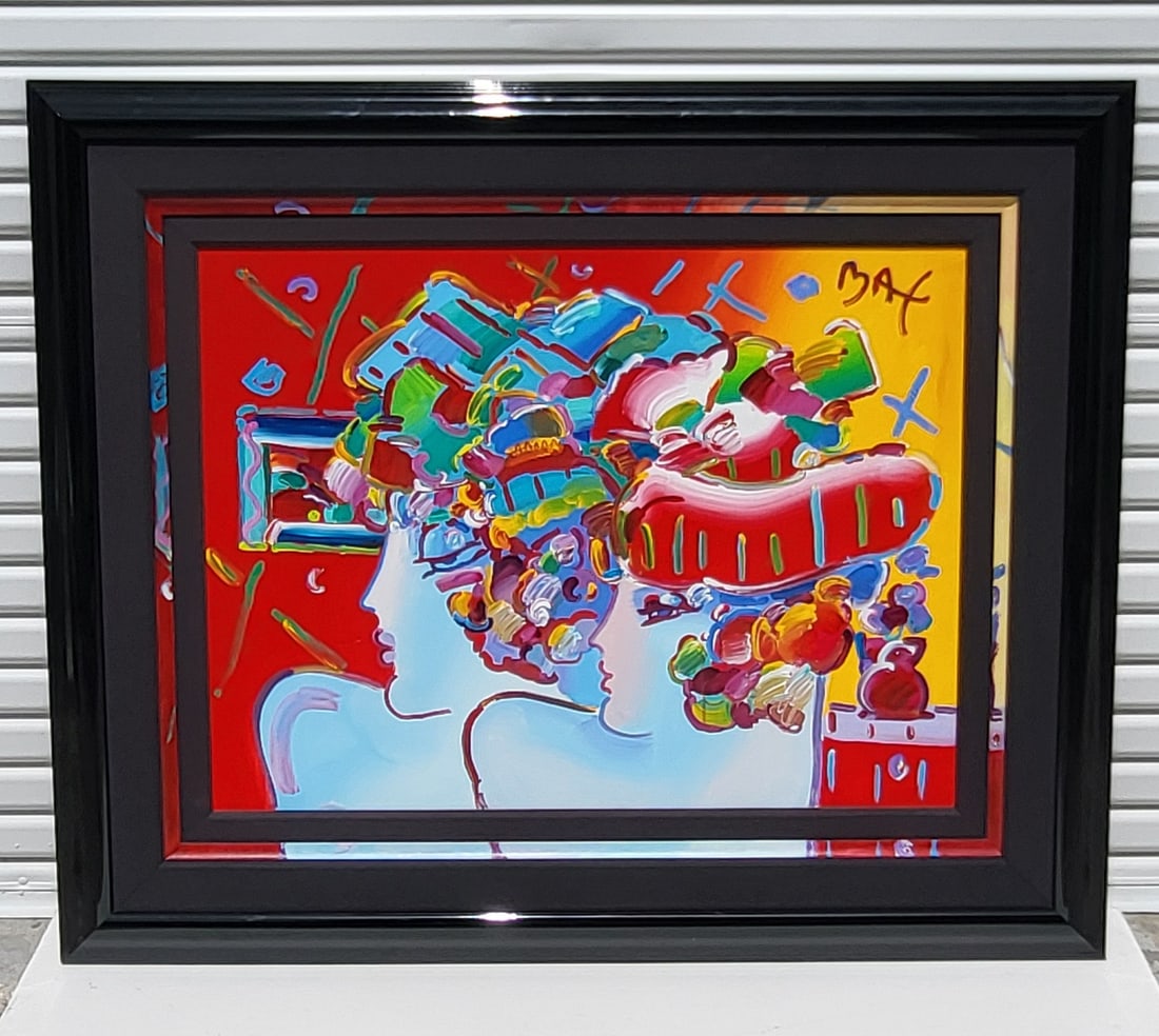 Peter Max Large Original Painting 1995 Les Mondrian Ladies 30 X 40 Inches COA: Peter Max Large Original Painting 1995 Les Mondrian Ladies 30 X 40 Inches COA, acrylic on canvas, 30 X 40 inches, 46.5 X 56.25 X 2 inches overall framed, signed upper right, inscribed verso with origi