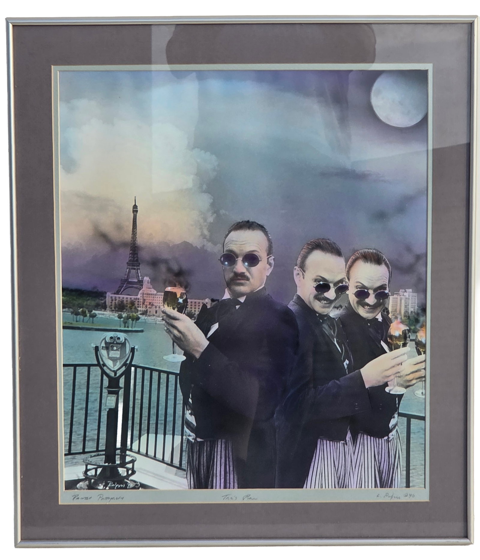 Portrait in Paris 1990 Tres Paul Painted Photograph 20 X 17 inches Site Line: Portrait in Paris 1990 Tres Paul Painted Photograph. Visible site line measures 20 X 17 inches. Frame measures 25 Xx 22 X 1 inches. Signed illegibly and dated 90 lower right. Titled Tres Paul lower ce
