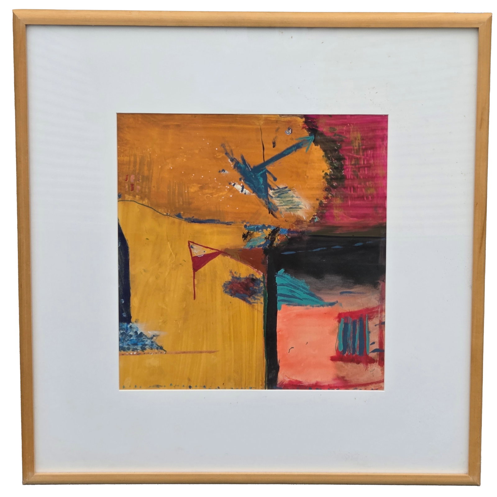 Terry Ensley Signed Abstract 1991 Oil Painting on Paper: Terry Ensley Signed Abstract 1991 Oil Painting on Paper. PLEASE SEE SHIPPING BELOW. Visible site line 15.5 X 14.5 inches. Frame measures 27 X 26 X 2 inches.Provenance: Property of a family trust of a 