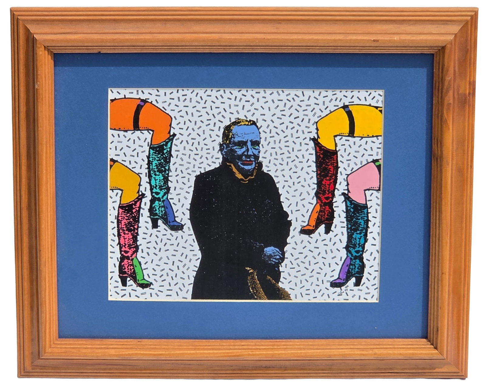 VIntage 1998 Pop Art Boots and Male Figure 7.5 X 9.5 inches Site Line: VIntage 1998 Pop Art Boots and Male Figure 7.5 X 9.5 inches Site Line. Frame measures 13.5 X 16.5 X 1/25 inches. Signed illegibly and dated 98 lower right.Provenance: Property of a family trust of a T