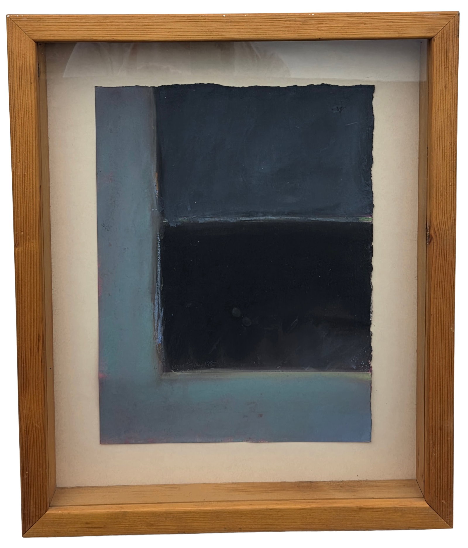Laura Pieper 1985 Geometric Abstract Pastel on Paper: Laura Pieper 1985 Geometric Abstract Pastel on Paper. Float mounted sheet measures 13 X 9.75 inches. Frame measures 18 X 15.25 X 2.75 inches. Signed and dated 1985 lower left. Artists card adhered ver