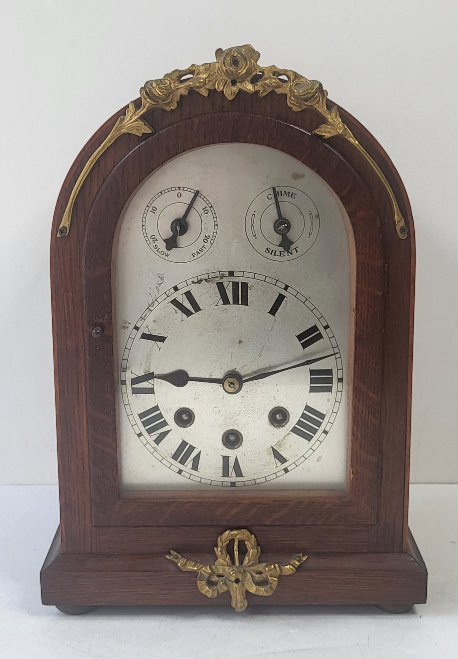 Antique German Oak Mantel Clock Metal Mounts Wurtemberg 13.75 X 9.5 X 7.5 Inches (1 of 8)