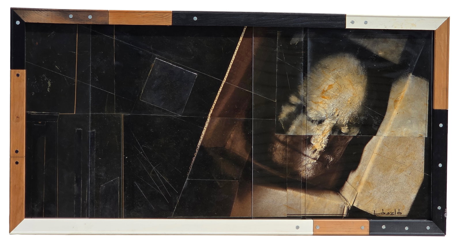 Laszlo Horvath Signed Self Portrait Mixed Media 25 X 48 inches Frame: Laszlo Horvath Signed Self Portrait Mixed Media 25 X 48 X 1.25 inches Frame. PLEASE SEE SHIPPING BELOW. Signed lower right. Info sheet adhered verso. Provenance: Property of a family trust of a Tampa 