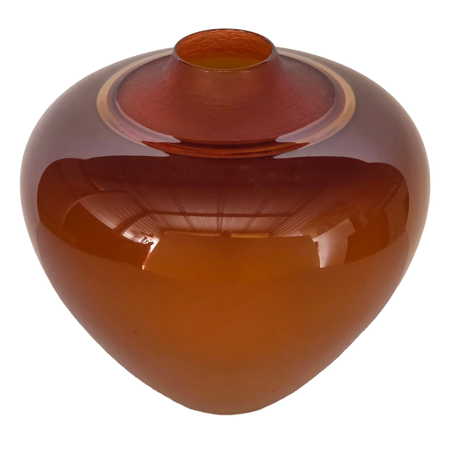 Sonja Blomdahl Large Orange Blown Art Glass Vase 9.75 inches Tall: Sonja Blomdahl Large Orange Blown Art Glass Vase 9.75 inches Tall. 9.5 inch diameter. Signed on base underside. Provenance: Property of a family trust of a Tampa Bay executive with ties to Chicago who
