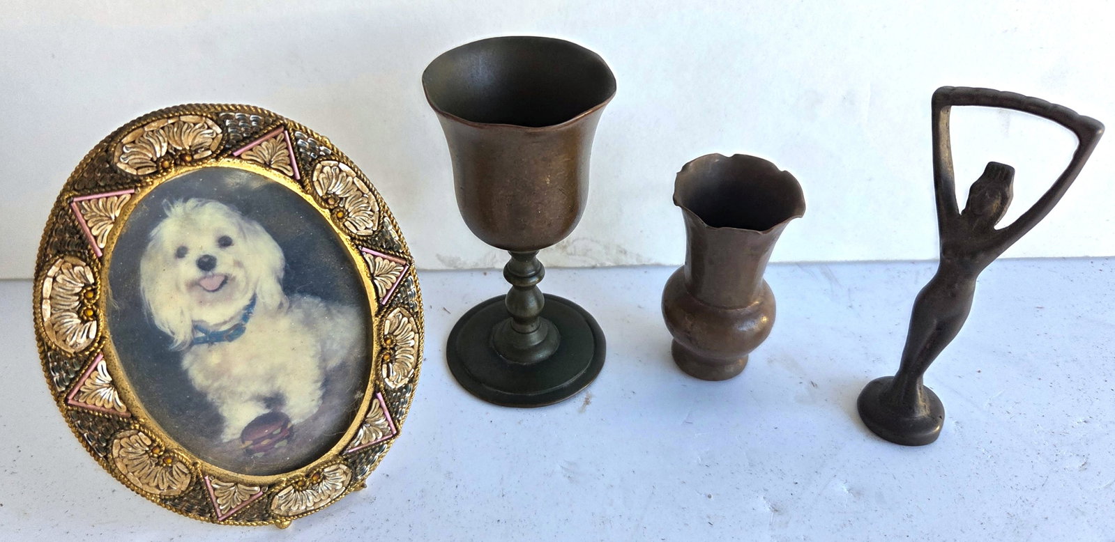Four Pc Objects de Vertu Estate Lot Including Miniature Nude Female Bronze Italian Mosaic Table (1 of 6)