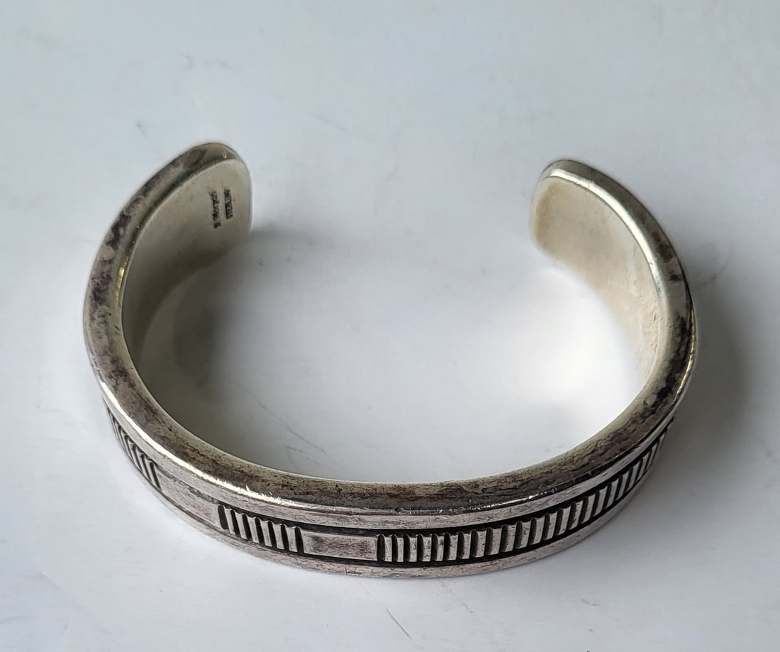 Bruce B Morgan Navajo Signed Solid Sterling Silver Cuff Bracelet 3.4ozt 106g 0.625in Wide Interior (1 of 3)