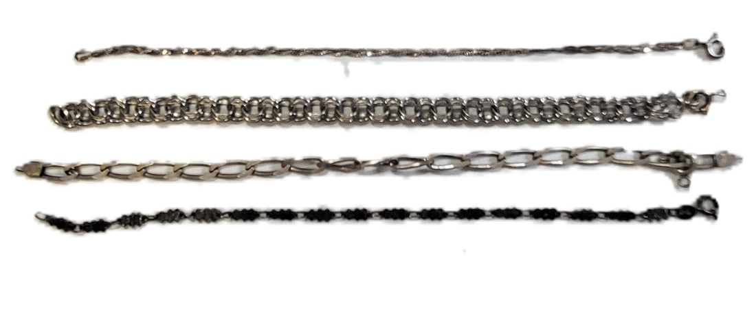 Lot 4 Estate Sterling 925 Silver Bracelets Each Aprx 7 To 7.75 Inches 0.6ozt (1 of 4)