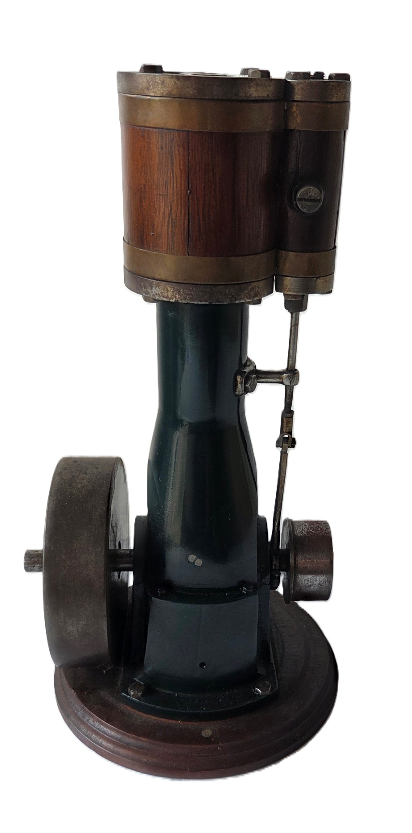 Vertical Live Steam Engine Model: Vertical Live Steam Engine Model. Measures 12.25 inches tall, 6.25 inch diameter. Provenance: Property of a Florida Gulf Coast funeral industry professional who in their spare time and later