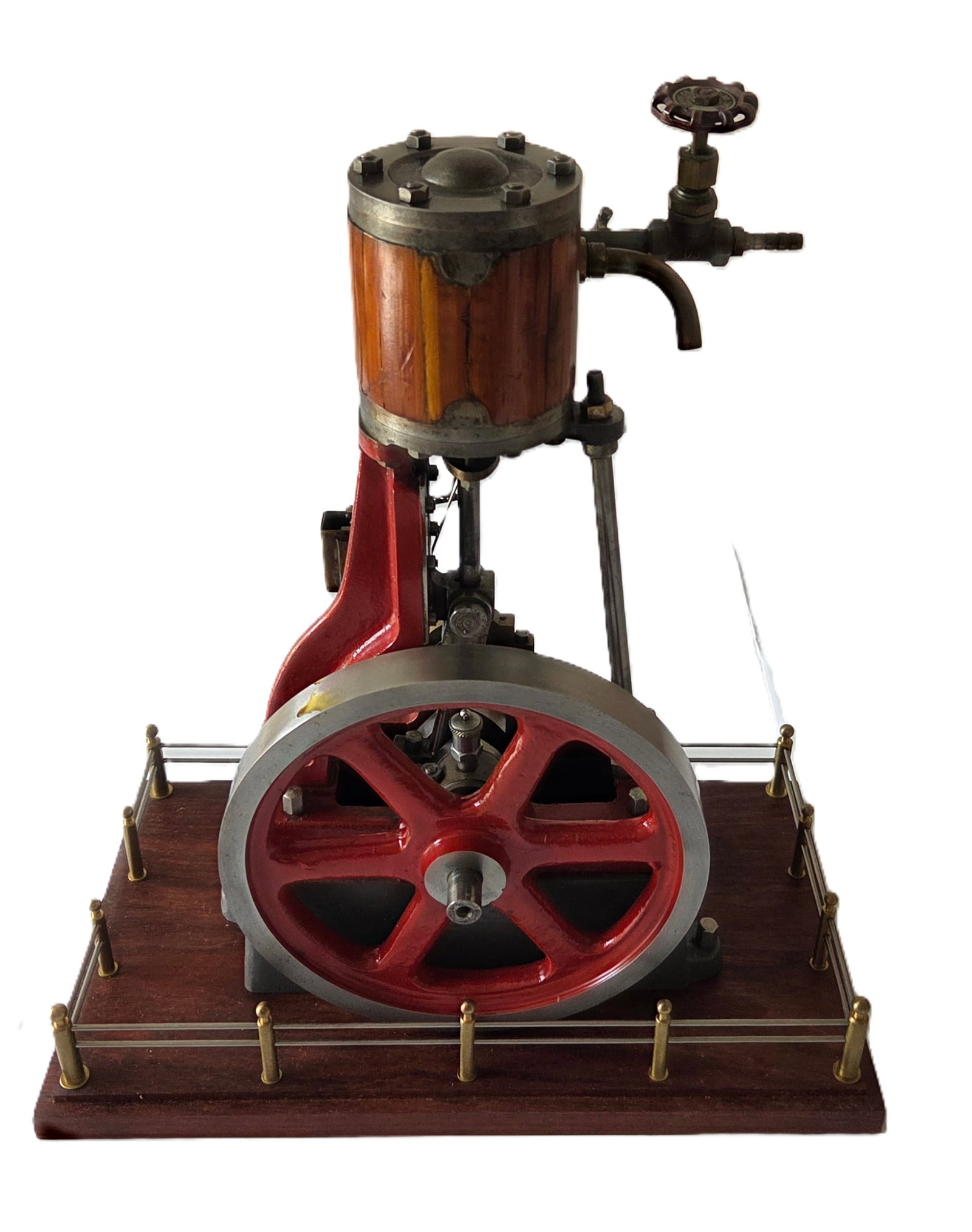 Single Piston Model Steam Engine: Single Piston Model Steam Engine. Measures 8 X 13 inches and 15.5 inches tall. Provenance: Property of a Florida Gulf Coast funeral industry professional who in their spare time and later retirement