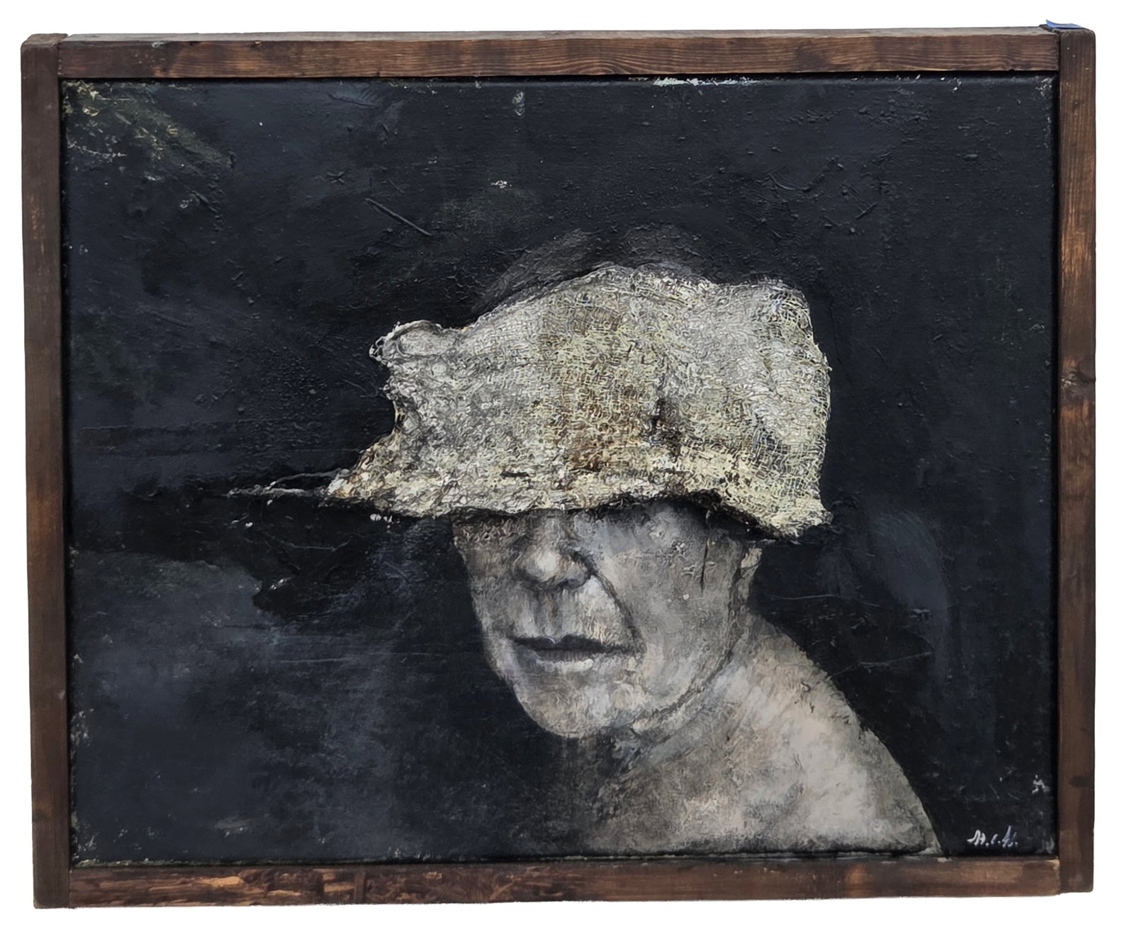 Miles Cleveland Goodwin Male Portrait Mixed Media Plaster Wrap and Oil Painting on Canvas 16 X 20: Miles Cleveland Goodwin Male Portrait Mixed Media Plaster Wrap and Oil Painting on Canvas 16 X 20 inches. Frame measures 17.75 X 21.75 X 1.5 inches. Signed lower right. Froelick Gallery label