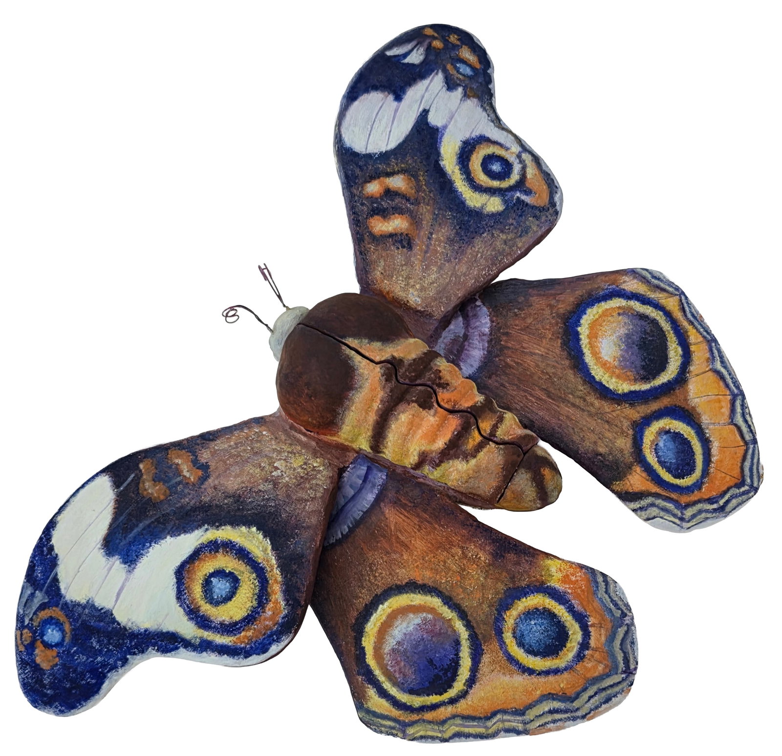 Large Felipe Packard and Ricardo de la Vega Mixed Media Papier Mache Butterfly Moth Person Sculpture: Large Felipe Packard and Ricardo de la Vega Mixed Media Papier Mache Butterfly Moth Person Sculpture. 27.5 inches wide, 20 inches front to back and 7.5 inches tall. Signed Packard/de la Vega on unders