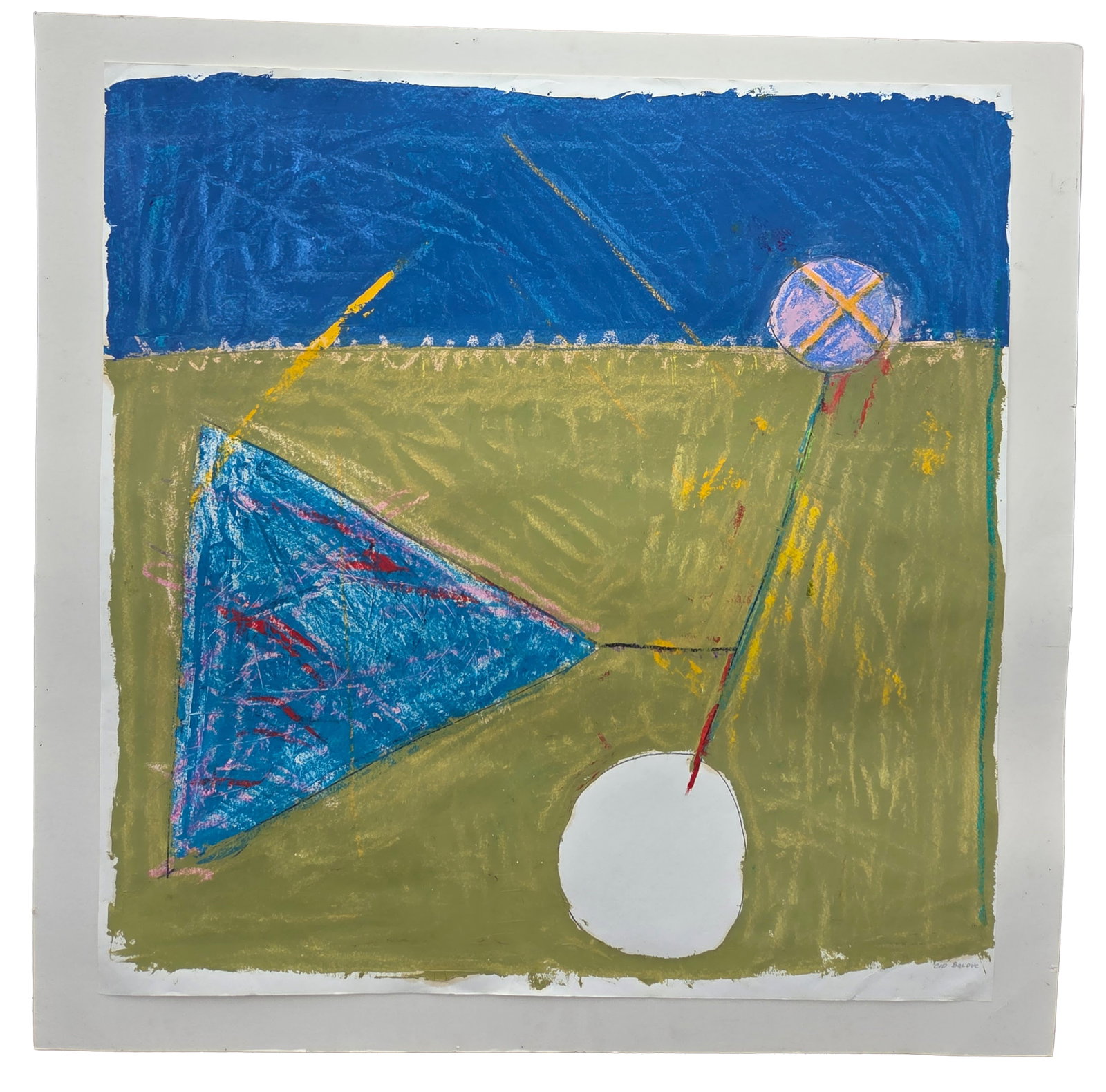 Cid Bolduc Signed Encaustic Tempera Abstract Painting on Paper 36 X 35 inches: Cid Bolduc Signed Encaustic Tempera Abstract Painting on Paper 36 X 35 inches. PLEASE SEE SHIPPING BELOW. Sheet is adhered on all sides to mat type backing. Backing measures 40 X 40 inches. Unframed. 