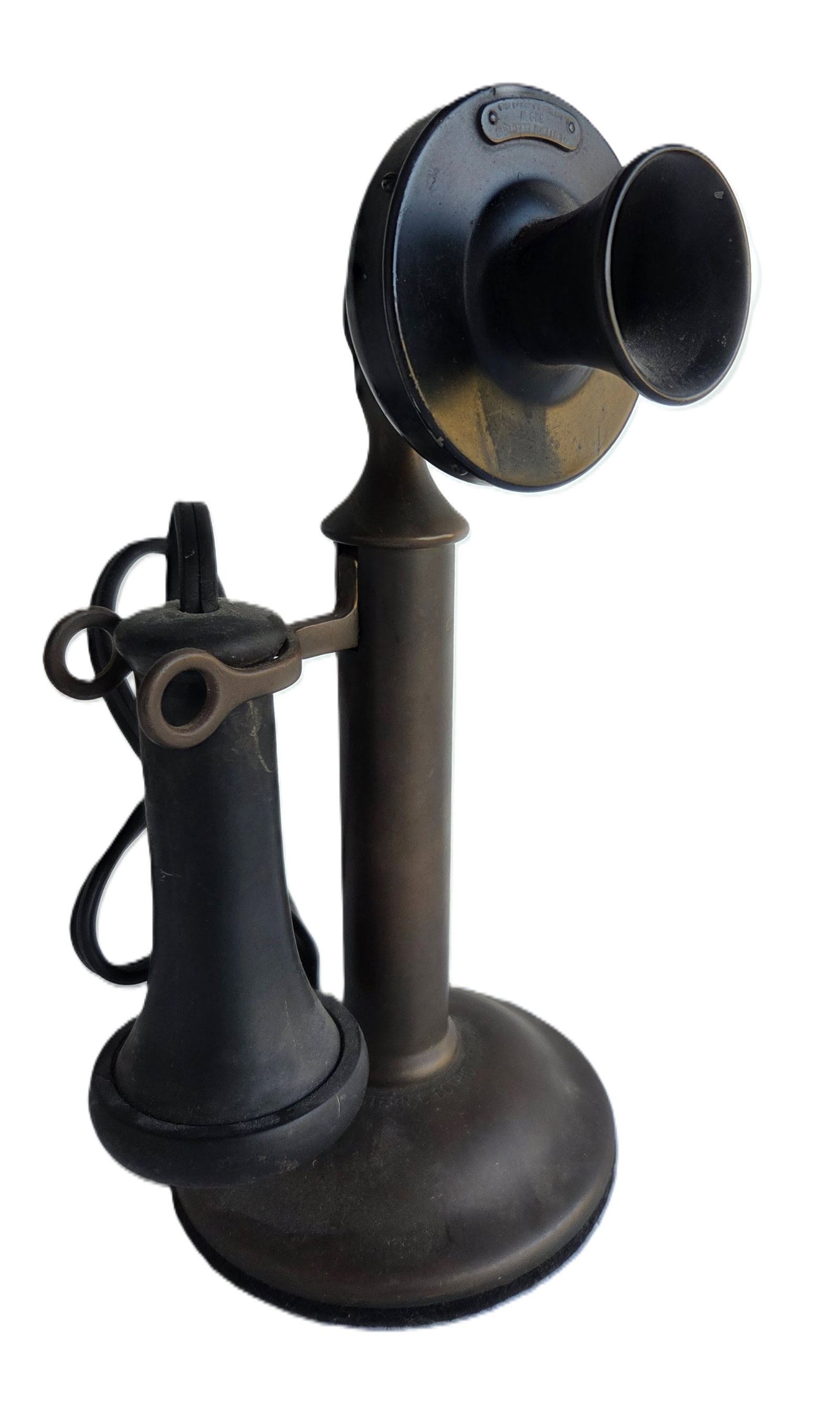 Western Electric Antique Candlestick Telephone Double Signed: Western Electric Antique Candlestick Telephone Double Signed. Measures 5.25 inches in diameter and 11.75 inches tall. Provenance: Property of a Florida Gulf Coast funeral industry professional who in 