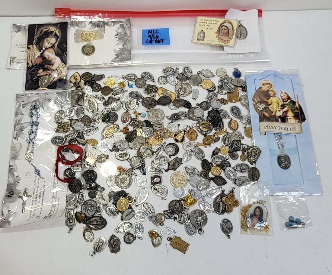 Estate Costume Jewelry Over 225 Vintage Christian Incl Catholic Church Religious Medals Charms No: Estate Costume Jewelry Over 225 Vintage Christian Incl Catholic Church Religious Medals Charms No Precious Metals One of An Incredible 150 Lots. Most of the costume jewelry descriptions in this collec