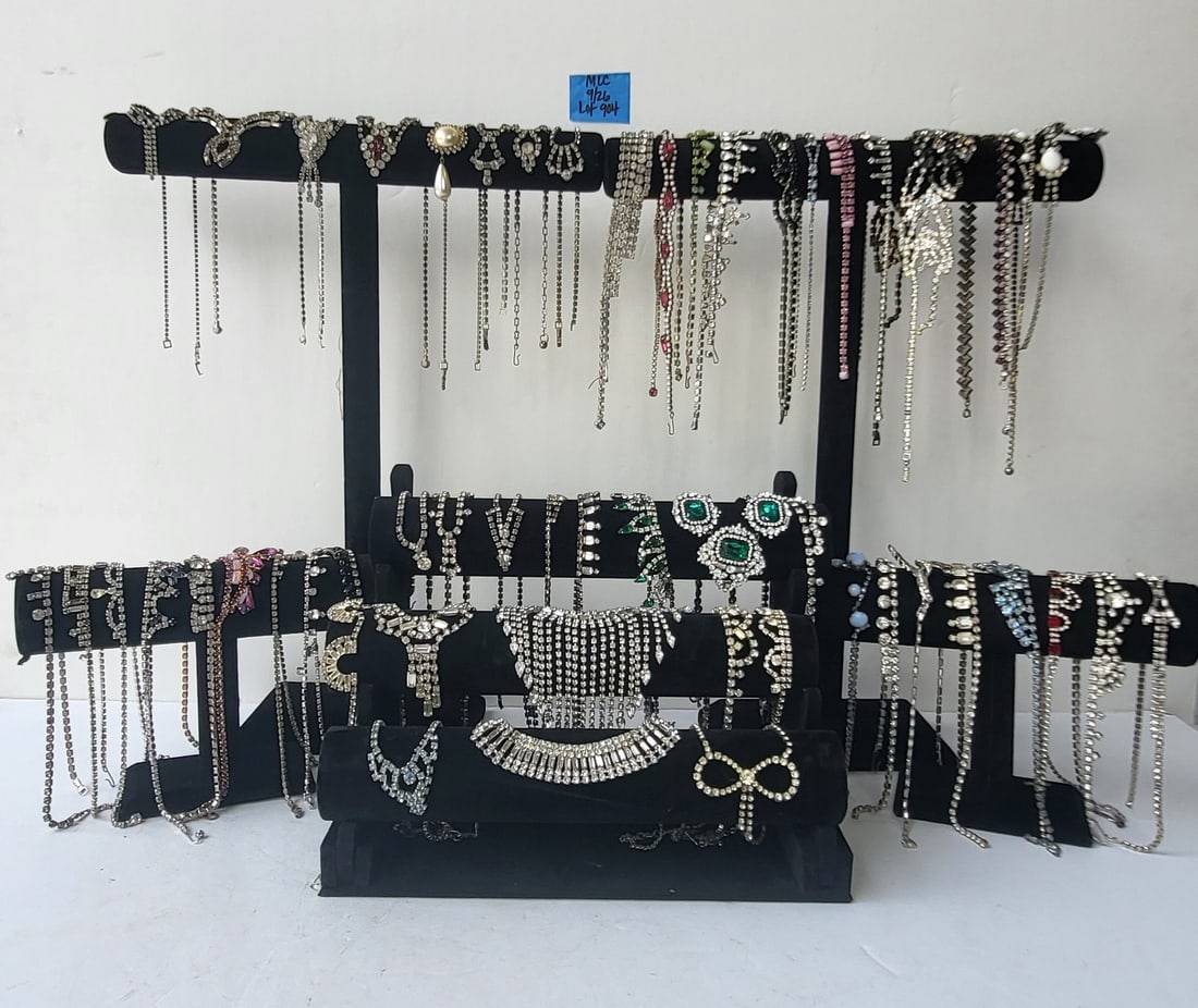 Estate Costume Jewelry Huge 50 Pc Rhinestone Necklace Lot One of An Incredible 150 Lots: Estate Costume Jewelry Huge 50 Pc Rhinestone Necklace Lot One of An Incredible 150 Lots. Most of the costume jewelry descriptions in this collection are by photograph without size, mark or condition o