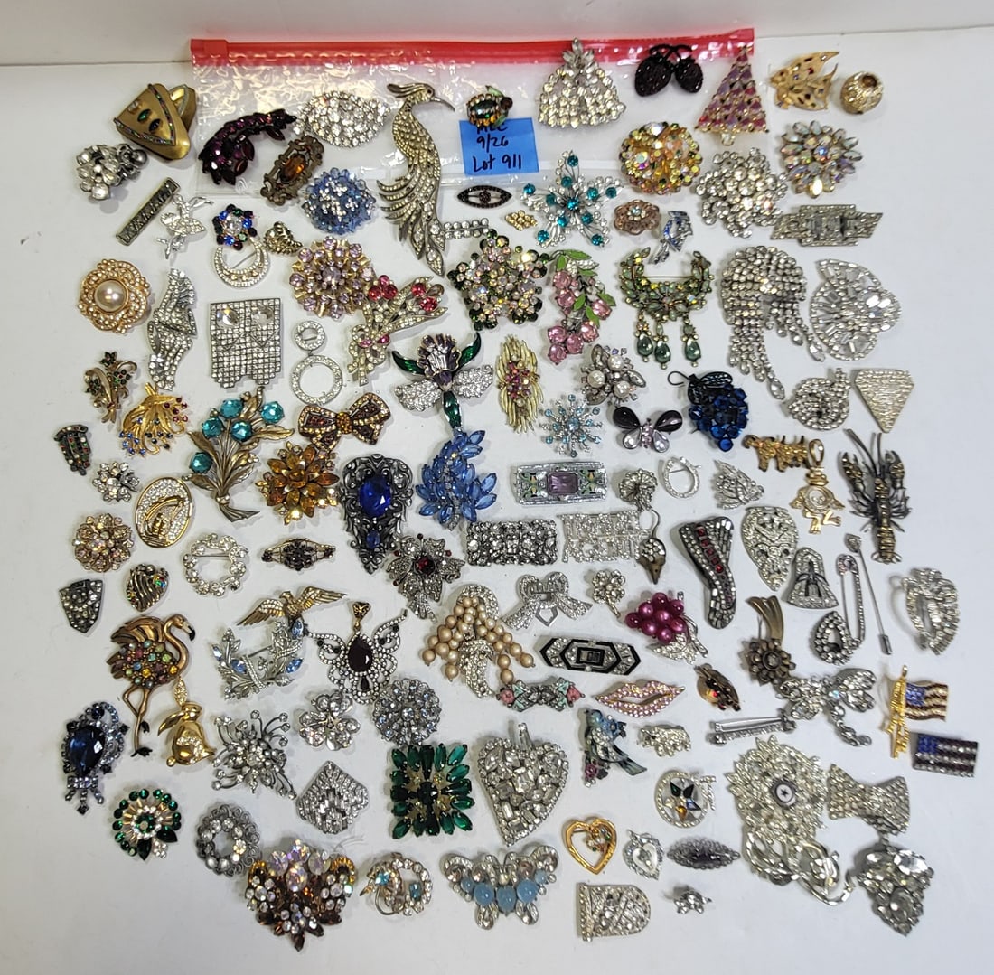 Estate Costume Jewelry 100 Pc Wide Variety Lot Pins Brooches Rhinestone Paste Etc One of An: Estate Costume Jewelry 100 Pc Wide Variety Lot Pins Brooches Rhinestone Paste Etc One of An Incredible 150 Lots. Most of the costume jewelry descriptions in this collection are by photograph without s