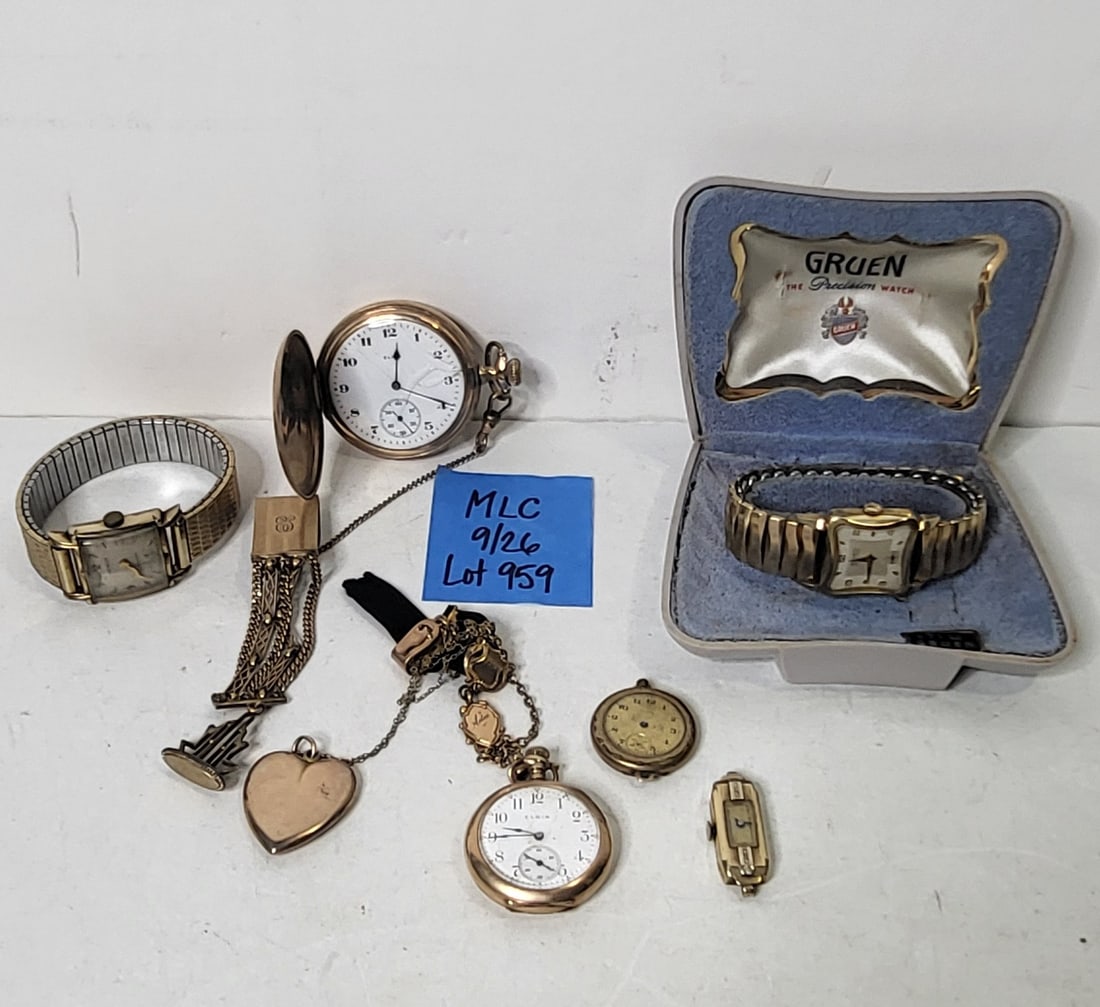 Lot 7 Estate Watches Incl Gruen Wittnauer Deco Moderne GF Plus Large Medium And Small Elgin Gold (1 of 2)