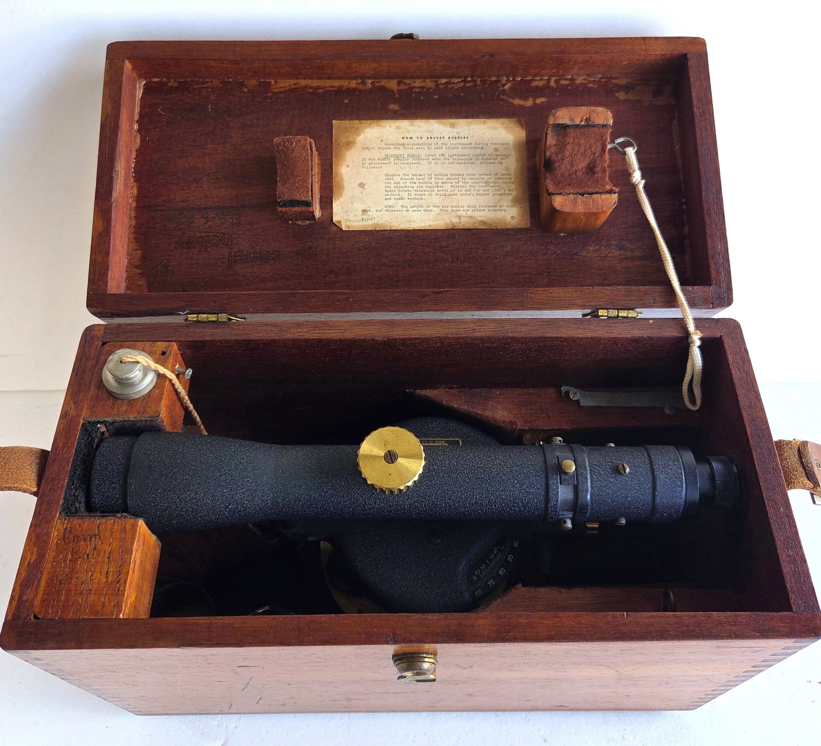 Boxed Berger Boston Brass Metal Transit Level Telescope for Tripod Use Vintage with Leather Strap (1 of 10)